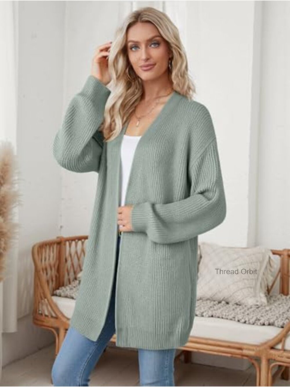 Oversized Long Cardigan Sweater Fall Trendy Chunky Waffle Knit Open Front Dressy - Picture 4 of 7